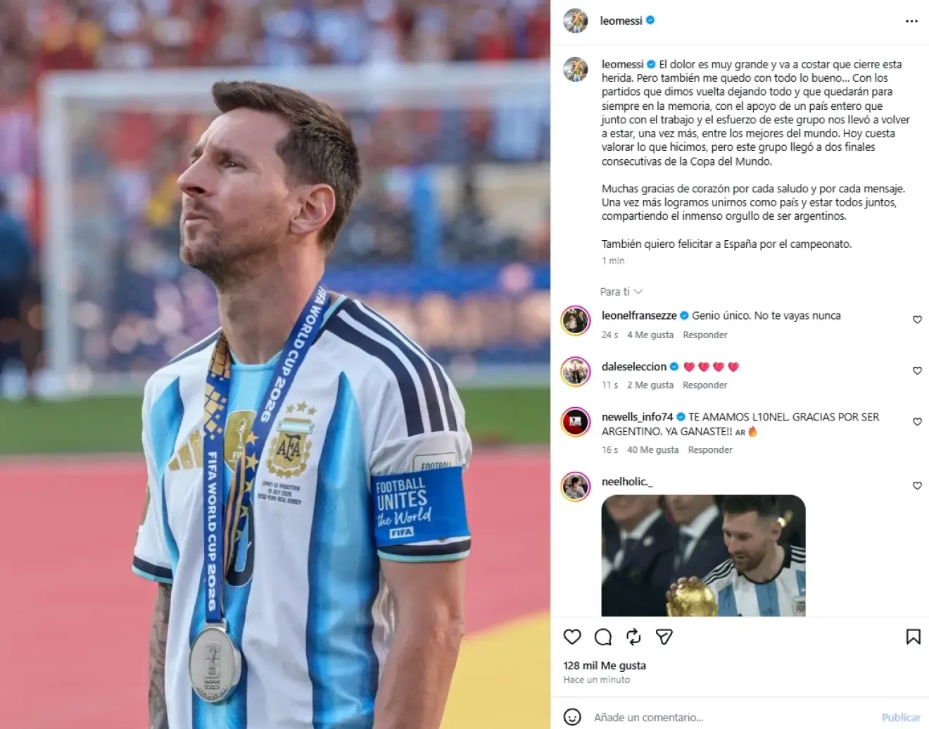 El 'post' de Leo Messi.