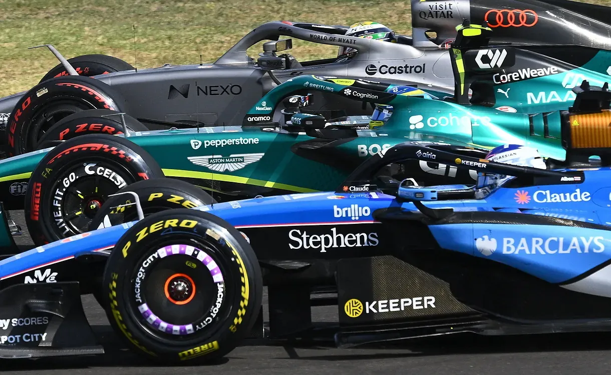 Bortoleto, Alonso y Albon, el domingo en Hungaroring.