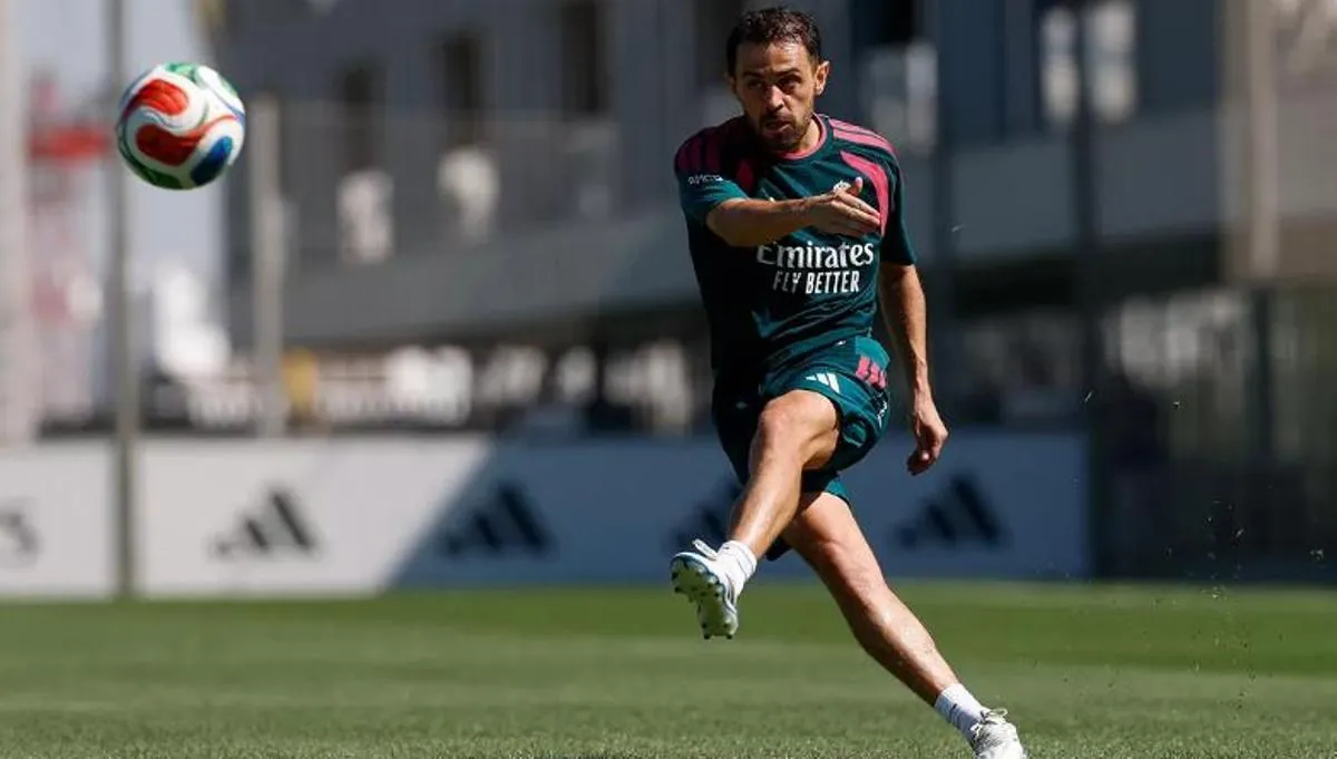 Bernardo Silva, en un entrenamiento con el Real Madrid.